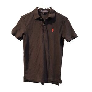 US Polo Assn Mens Black Performance Pique Polo Shirt Red Pony Logo Size XS